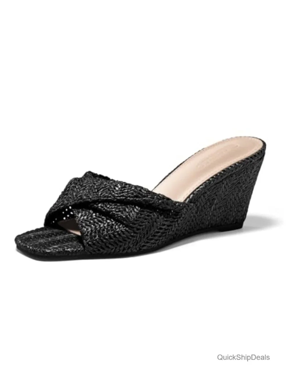 Wedge Sandals Espadrilles Square Open Toe Slip On High Heels Slides Summer